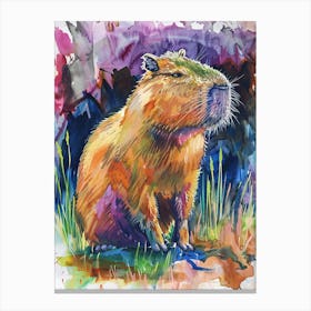 Capybara Colourful Watercolour 1 Canvas Print