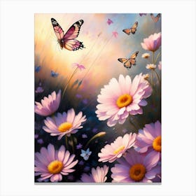 Butterflies And Daisies Canvas Print