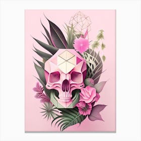 Skull With Geometric Designs 2 Pink Botanical Canvas Print