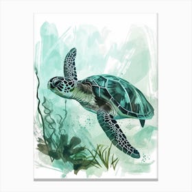 Sea Turtle Turquoise Illustration 4 Canvas Print