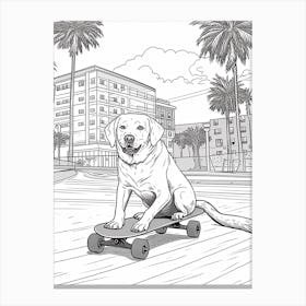Labrador Retriever Dog Skateboarding Line Art 1 Canvas Print