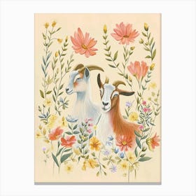 Folksy Floral Animal Drawing Goat 3 Canvas Print