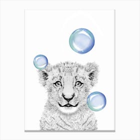 Lion Cub With Bubbles kids baby Canvas Print