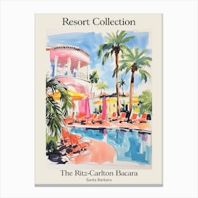 Poster Of The Ritz Carlton Bacara, Santa Barbara   Santa Barbara, California   Resort Collection Storybook Illustration 8 Canvas Print