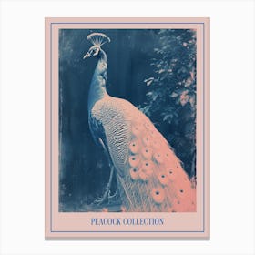 Peacock In The Leaves Cyanotype Inspired 5 Poster Canvas Print