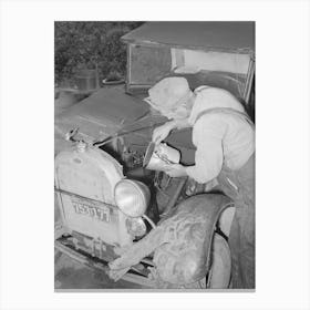 Elmer Thomas, Migrant To California, Pouring Oil Into Engine Preparatory For Departure To California, Oklahoma By Canvas Print