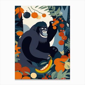 Gorilla Art Eating Fruits Cartoon Illustration 1 Canvas Print
