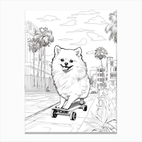 Pomeranian Dog Skateboarding Line Art 4 Canvas Print