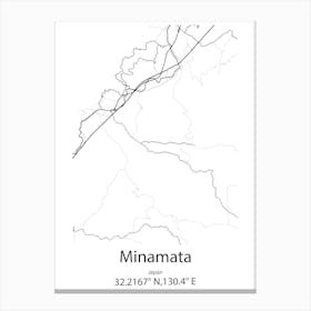 Minamata,Japan Minimalist Map Canvas Print