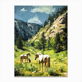 Horses Painting In Rocky Mountains Colorado, Usa 3 Canvas Print
