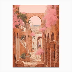 Crete Greece 2 Vintage Pink Travel Illustration Canvas Print