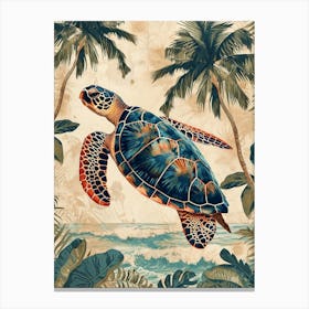 Sea Turtle & Palm Tree Silk Screen Inspired 1 Canvas Print