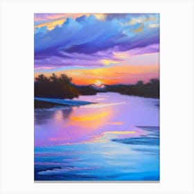 Sunset Over River Waterscape Marble Acrylic Painting 1 Canvas Print