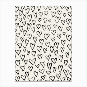 Hearts Pattern 2 Black White Canvas Print
