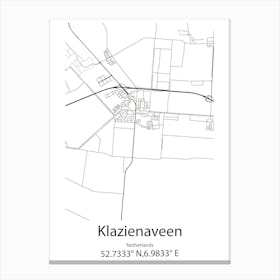 Klazienaveen,Netherlands Minimalist Map Canvas Print