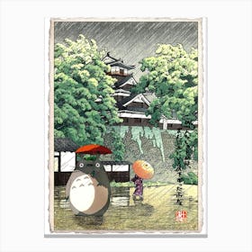 Totoro in the Rain - Japanese Print - Studio Ghibli Mashup Canvas Print