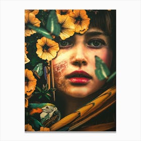 Girl With Parrots Canvas Print