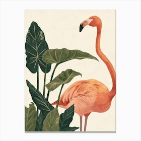 Andean Flamingo And Alocasia Elephant Ear Minimalist Illustration 1 Canvas Print