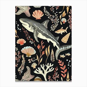 Shark Seascape Black Background Illustration 2 Canvas Print