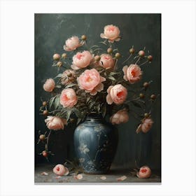 Peonies In A Blue Vase Canvas Print