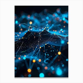 Abstract Net With Glowing Geometric Dots And Grid Waves Connecting Polygons In A Futuristic Infogra Canvas Print