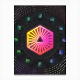 Neon Geometric Glyph in Pink and Yellow Circle Array on Black n.0367 Canvas Print