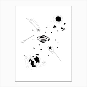 Black And White Drawing Of Planets Universe Hand Drawing Illustration Canvas Print