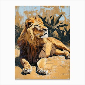 African Lion Relief Illustration Resting 2 Canvas Print