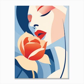 Woman Kissing A Rose Canvas Print