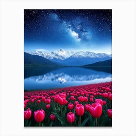 Pink Tulips In The Mountains Canvas Print