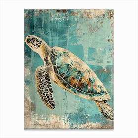 Blue Sea Turtle Textured Painting Canvas Print