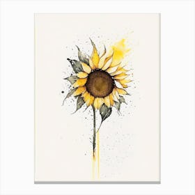 Sunflower Symbol Minimal Watercolour Canvas Print
