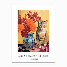 Cats & Flowers Collection Hydrangea Flower Vase And A Cat, A Painting In The Style Of Matisse 2 Canvas Print
