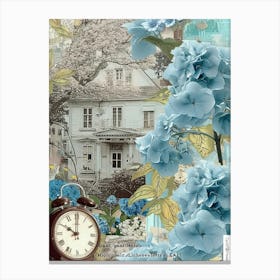 Light Blue Flowers Scrapbook Collage Cottage 3 Canvas Print