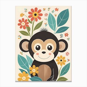 Floral Baby Monkey Nursery Illustration (30) 1 Canvas Print