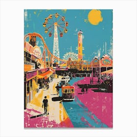 Coney Island New York Colourful Silkscreen Illustration 1 Canvas Print