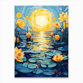 Golden Lotus Flower Sunrise, Vincent Van Gogh Inspired Canvas Print