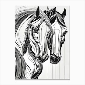 Two Horses In Black And White Abstract Wall Art Canvas Print