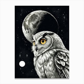 Owl With Moon Canvas Print