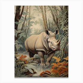 Deep In The Leaves Rhino Realistic Illustration 5 Canvas Print