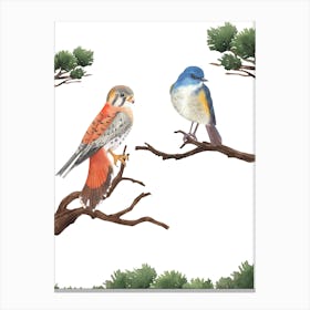 Two Birds Perched On A Branch 1 Canvas Print