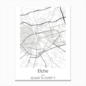 Elche,Spain Minimalist Map Canvas Print