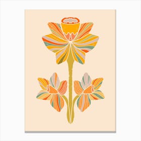 Daffodil Folk Art Flower Retro Style Canvas Print