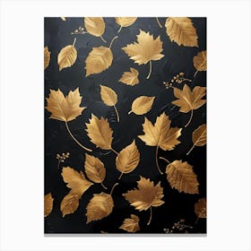 Gold Leaves On Black Background 1 Canvas Print