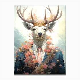 Deer With Flowers Canvas Print