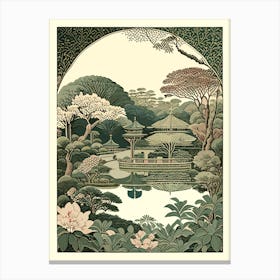 Hamarikyu Gardens 1, Japan Vintage Botanical Canvas Print