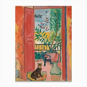 Open Window With Cat Matisse Style Tokyo Japan 3 Canvas Print