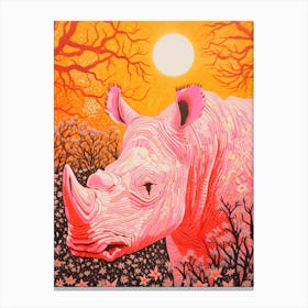 Geometric Pink & Orange Rhino In The Flowers Canvas Print