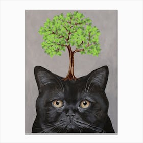 Black Cat With Tree Canvas Print