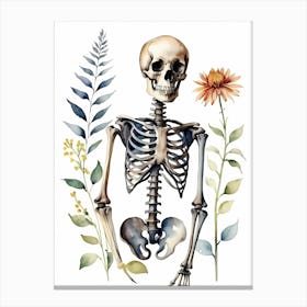 Floral Skeleton Watercolor Painting (37) Canvas Print